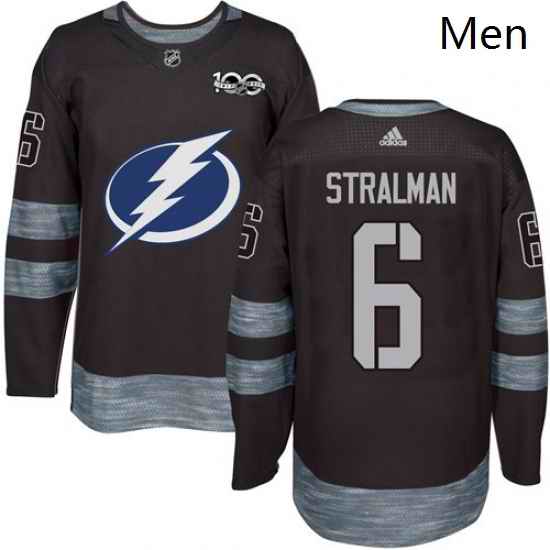 Mens Adidas Tampa Bay Lightning 6 Anton Stralman Authentic Black 1917 2017 100th Anniversary NHL Jersey